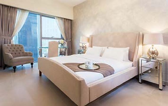 Apartment bedroom with city view